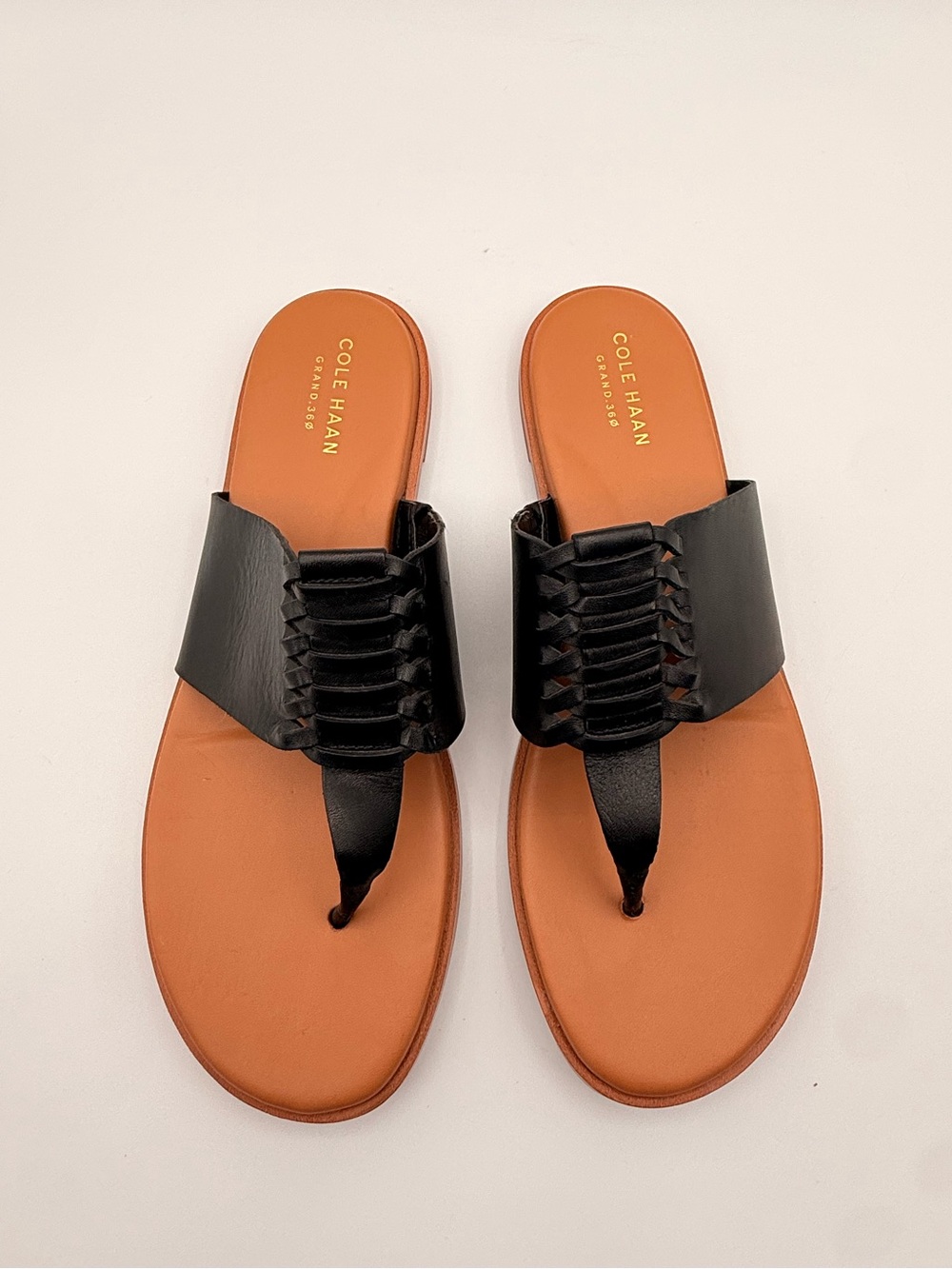 COLE HAAN Grand.ØS Leather Thong Slide Sandals Black Women’s Size 7.5